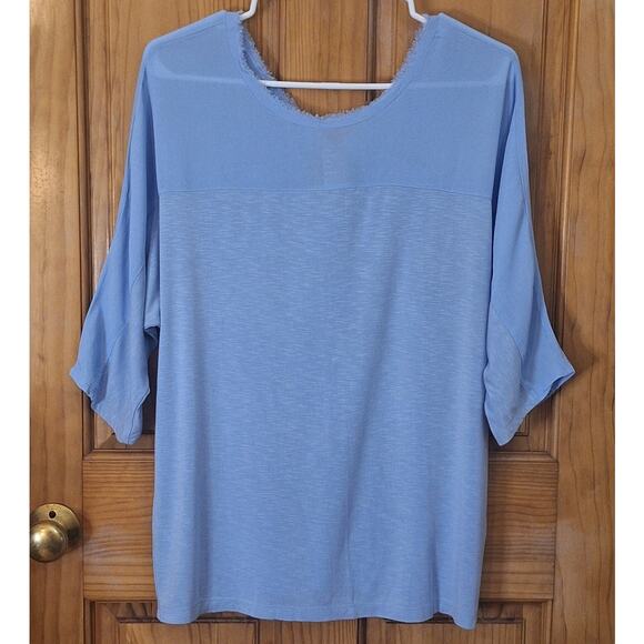 Dolan Left Coast Anthropologie Shirt Womens Large Sky Blue Fringe Hem Dolman - Picture 1 of 7